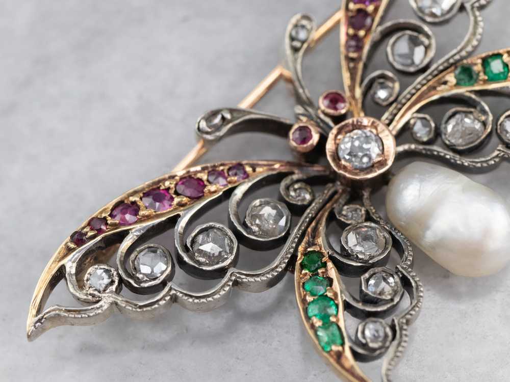 Art Nouveau Gemstone Butterfly Brooch - image 7