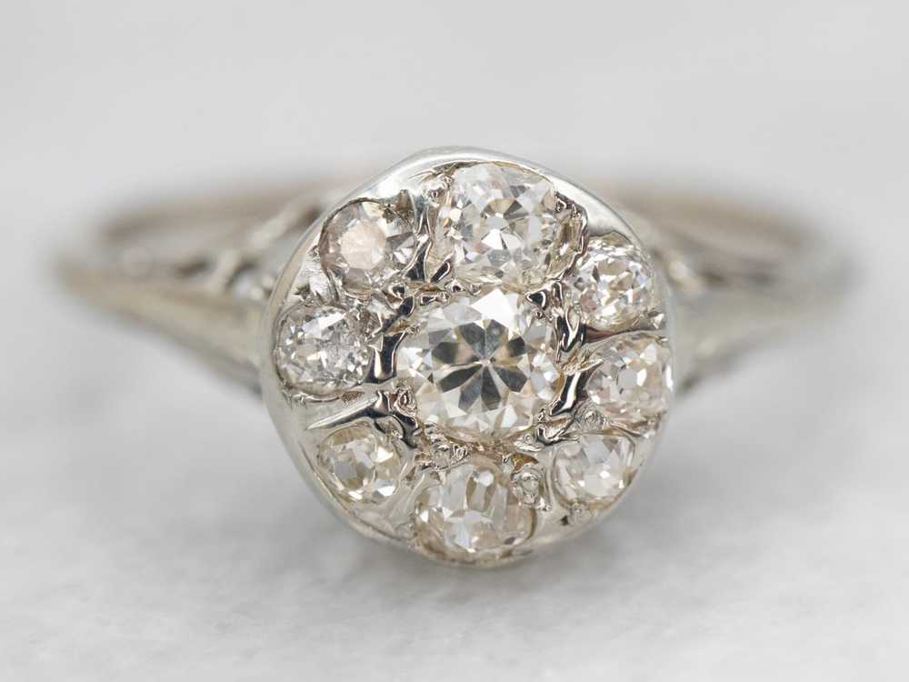 Art Deco Old Mine Cut Diamond Halo Engagement Ring - image 1