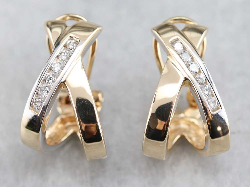 Diamond Drop Hoop Earrings - image 1