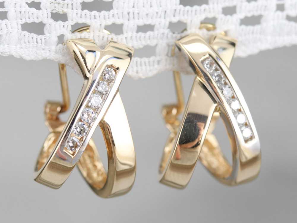 Diamond Drop Hoop Earrings - image 5