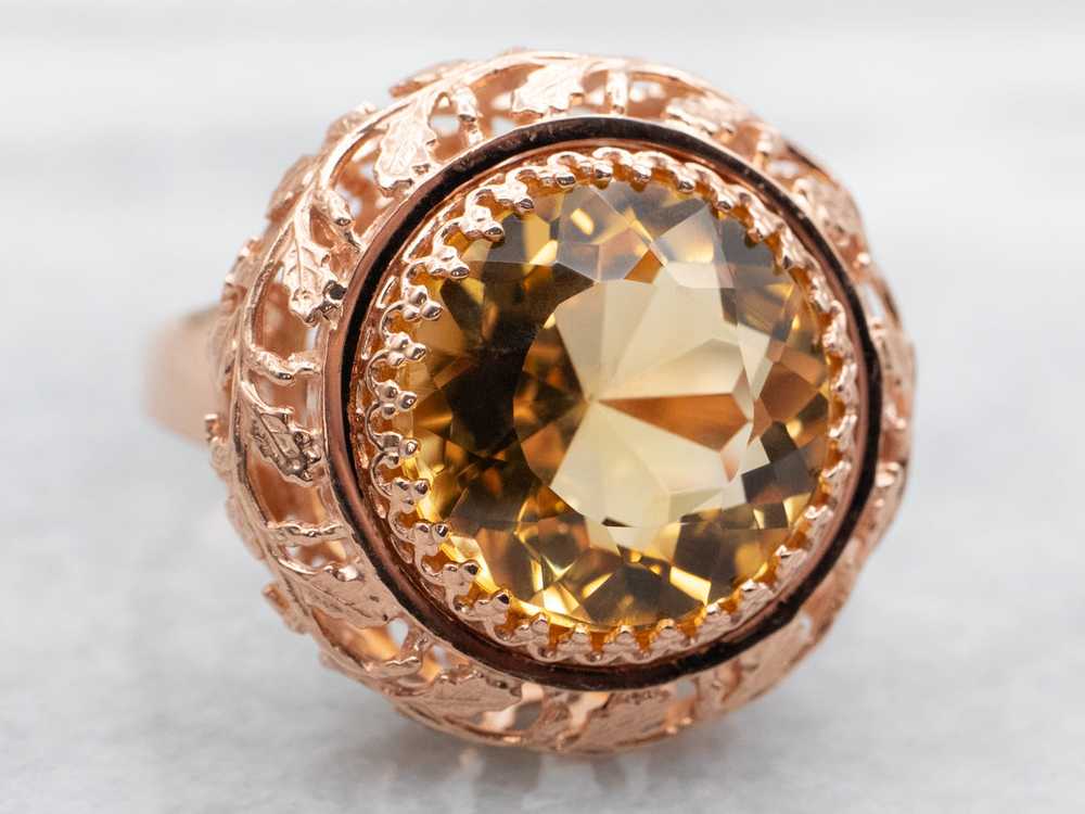 Rose Gold Round Cut Citrine Solitaire Ring - image 1