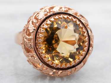 Rose Gold Round Cut Citrine Solitaire Ring - image 1