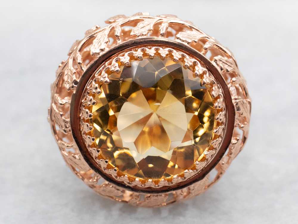 Rose Gold Round Cut Citrine Solitaire Ring - image 2