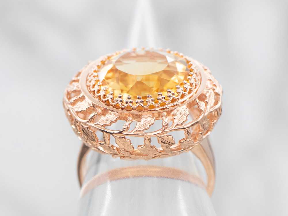 Rose Gold Round Cut Citrine Solitaire Ring - image 3