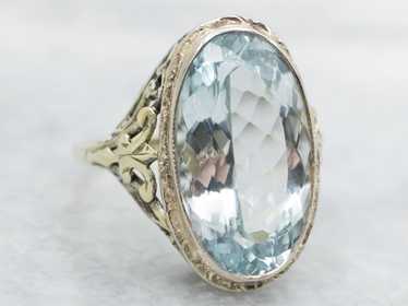 Two Tone Green and White Gold Oval Cut Blue Topaz… - image 1