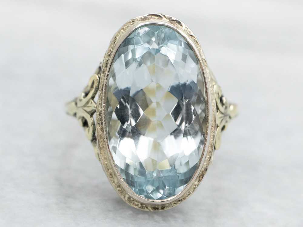 Two Tone Green and White Gold Oval Cut Blue Topaz… - image 2