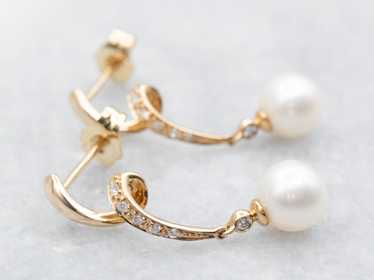 Ribbon Twist Saltwater Pearl and Diamond Drop Ear… - image 1