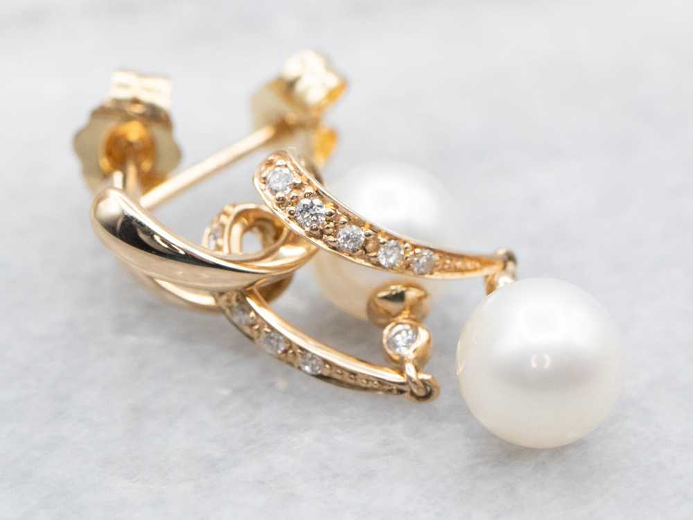 Ribbon Twist Saltwater Pearl and Diamond Drop Ear… - image 3