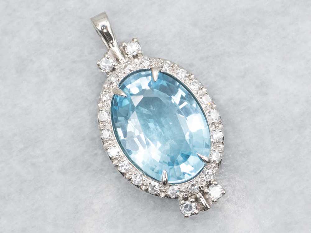 Lovely Vintage Blue Topaz and Diamond Pendant - image 1