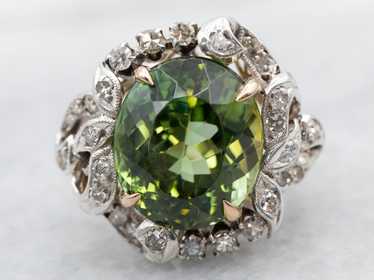 Mixed Metal Yellow Gold and Sterling Silver Green… - image 1