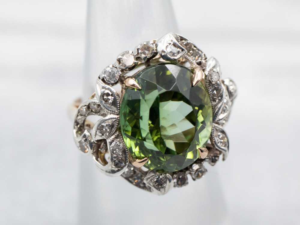 Mixed Metal Yellow Gold and Sterling Silver Green… - image 3