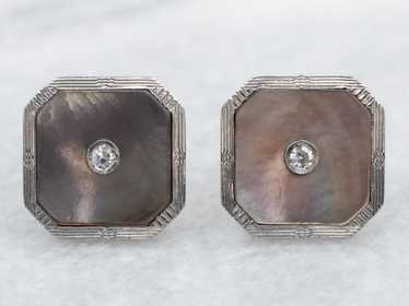 Mother of Pearl and Diamond Cufflink Conversion S… - image 1