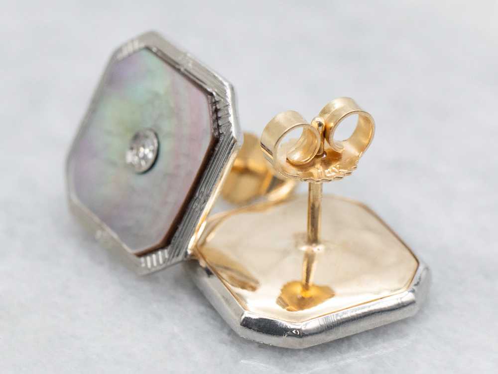 Mother of Pearl and Diamond Cufflink Conversion S… - image 2