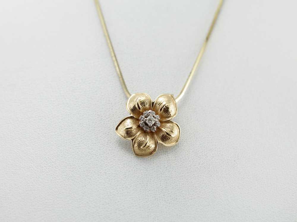 Flower Slide Pendant with Diamond Center - image 4