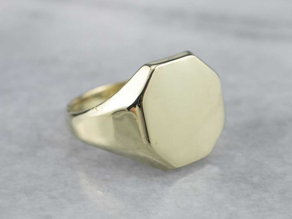 Green Gold Vintage Octagon Signet Ring - image 1