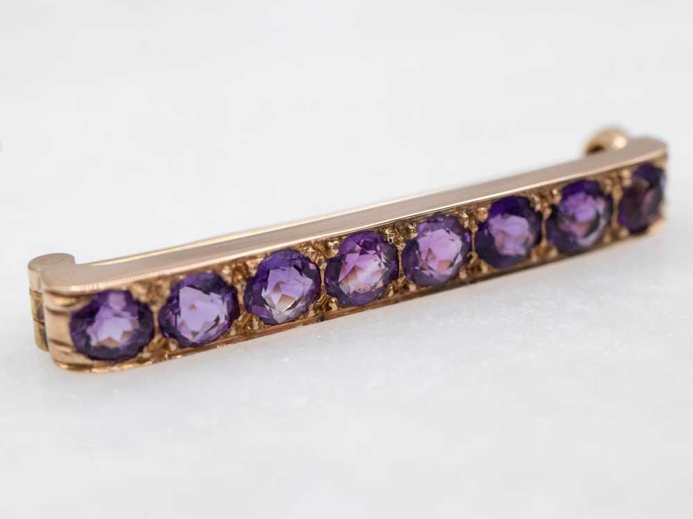 Yellow Gold Amethyst Bar Pin - image 1