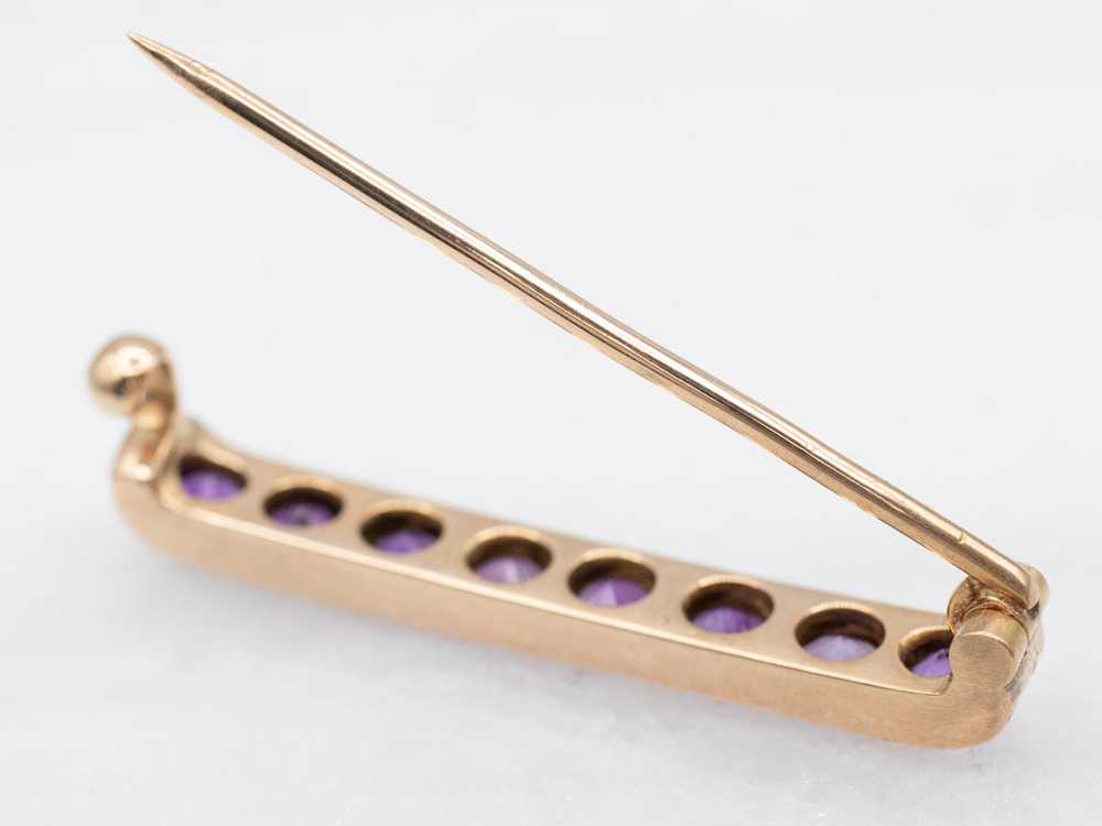 Yellow Gold Amethyst Bar Pin - image 3