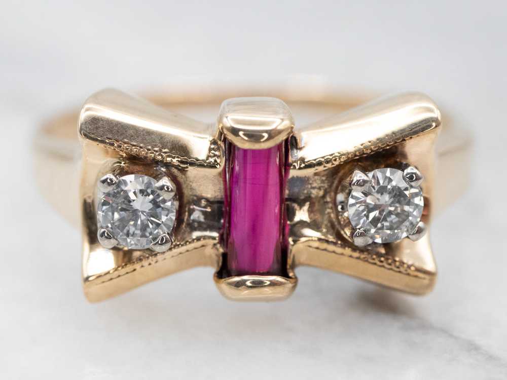 Glamourous Rose Gold Synthetic Ruby and Diamond B… - image 1