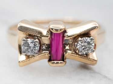 Glamourous Rose Gold Synthetic Ruby and Diamond B… - image 1