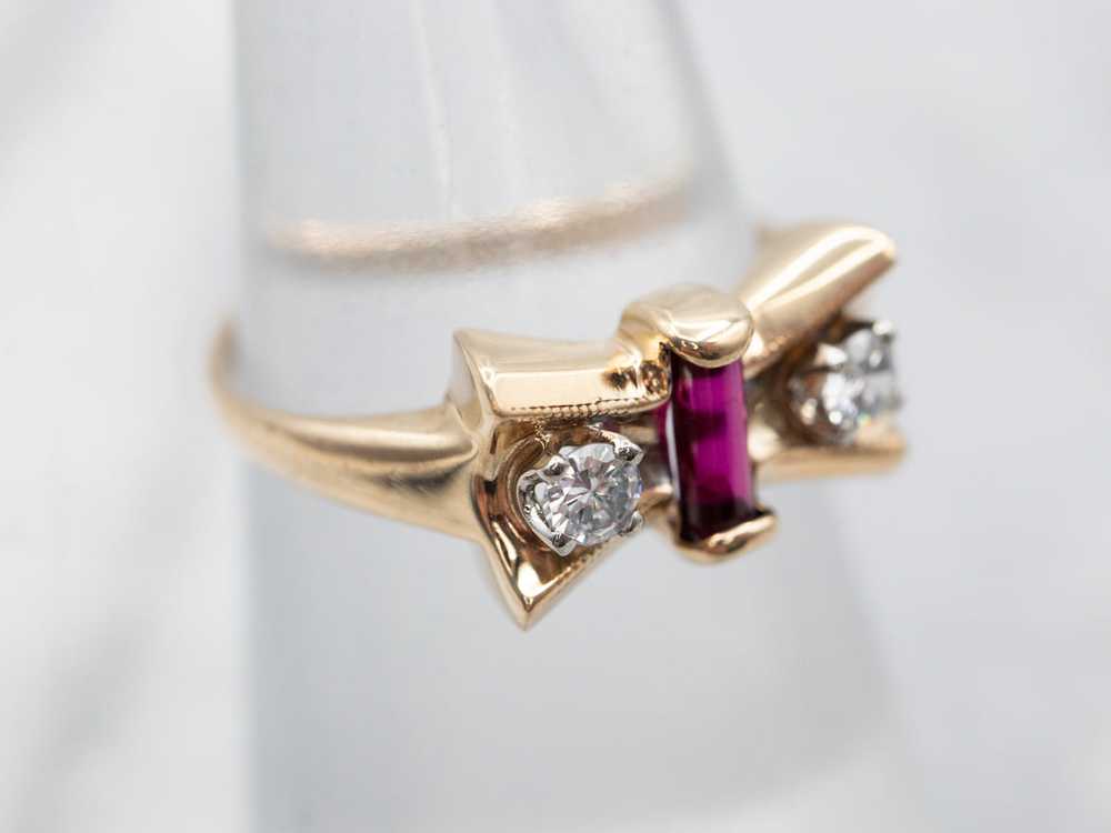 Glamourous Rose Gold Synthetic Ruby and Diamond B… - image 3