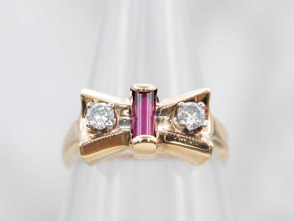 Glamourous Rose Gold Synthetic Ruby and Diamond B… - image 4