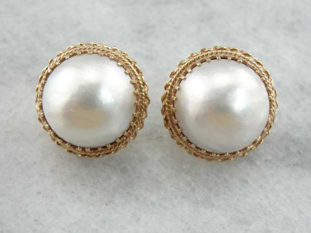 Bold and Beautiful Mabe Pearl Earrings in Fine Go… - image 1