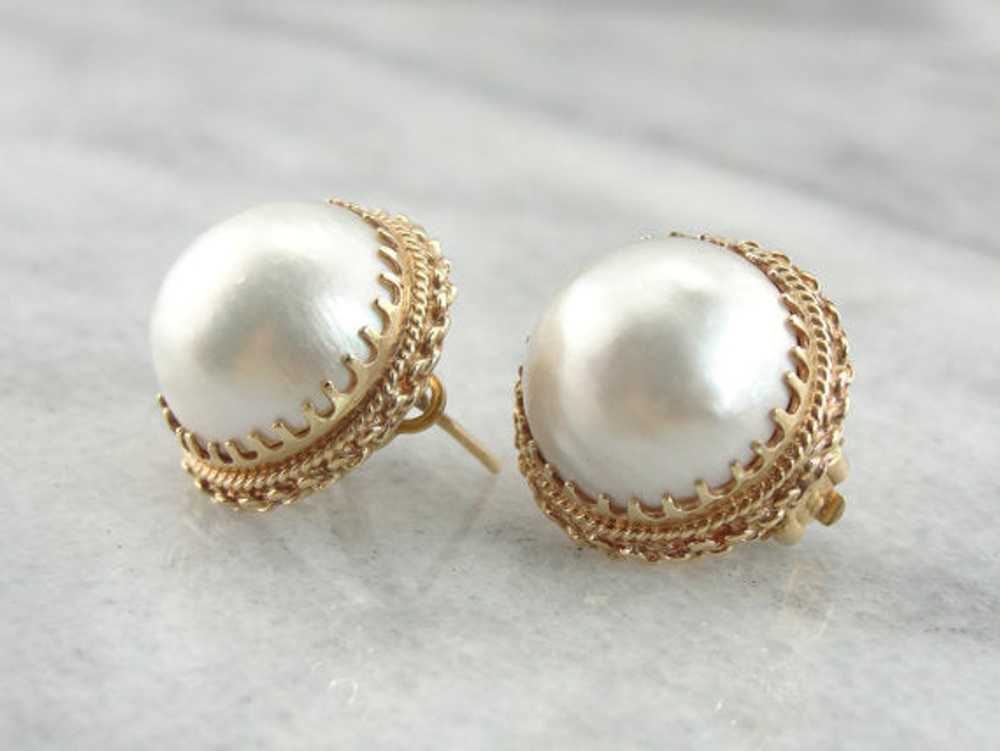 Bold and Beautiful Mabe Pearl Earrings in Fine Go… - image 2