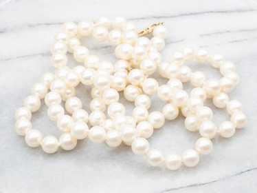 Long White Pearl Beaded Necklace - image 1