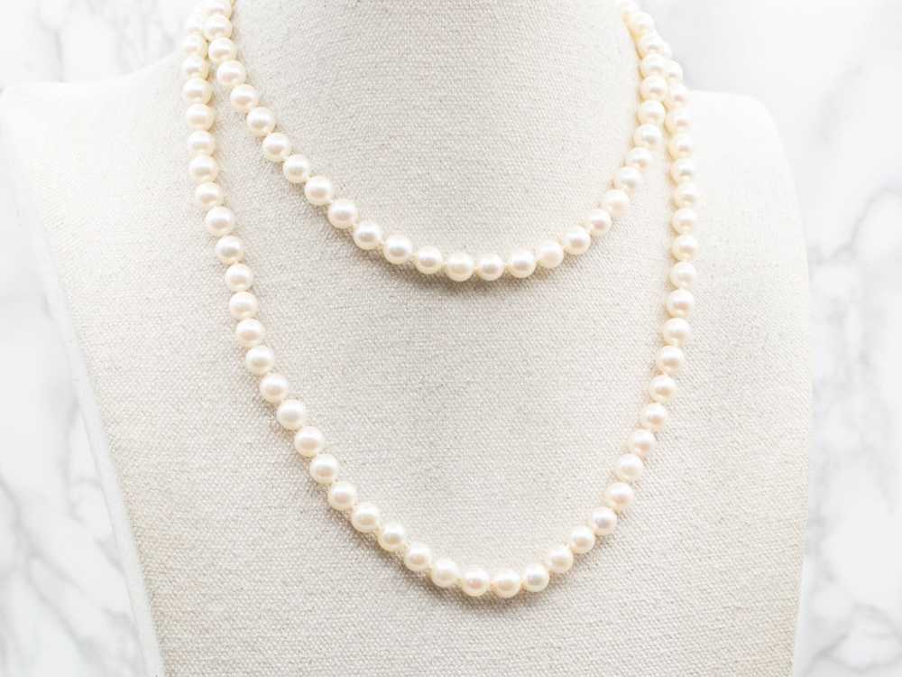 Long White Pearl Beaded Necklace - image 5