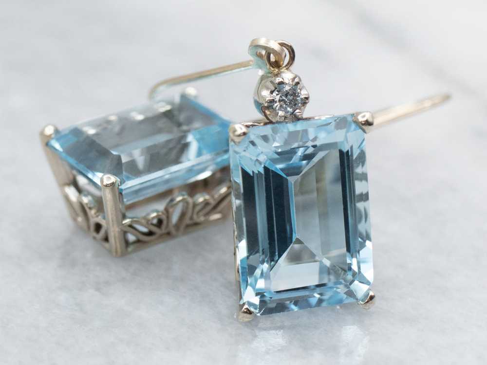 Pretty Blue Topaz and Diamond Drop Earrings - image 1