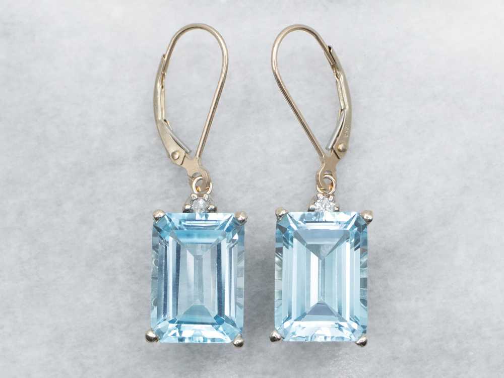 Pretty Blue Topaz and Diamond Drop Earrings - image 2