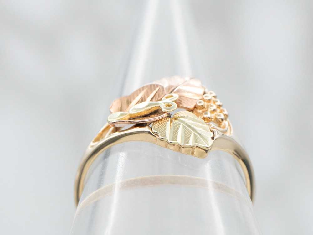 Vintage Black Hills Gold Butterfly and Leaf Ring - image 3