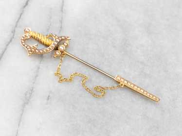 Antique Sword Seed Pearl Stick Pin - image 1