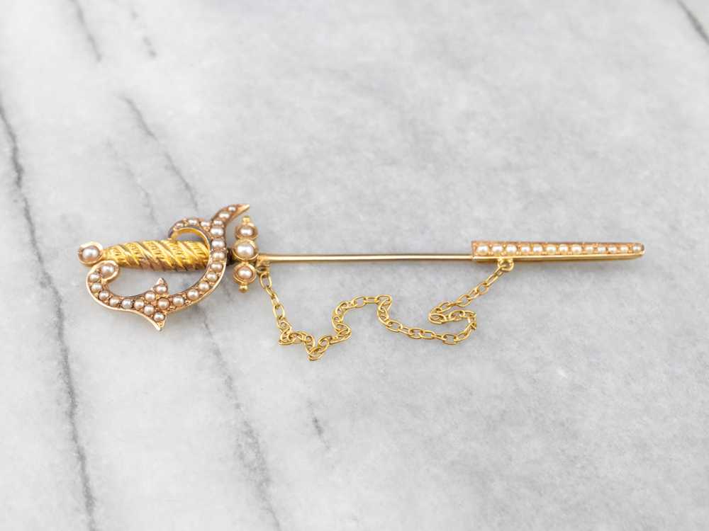 Antique Sword Seed Pearl Stick Pin - image 2