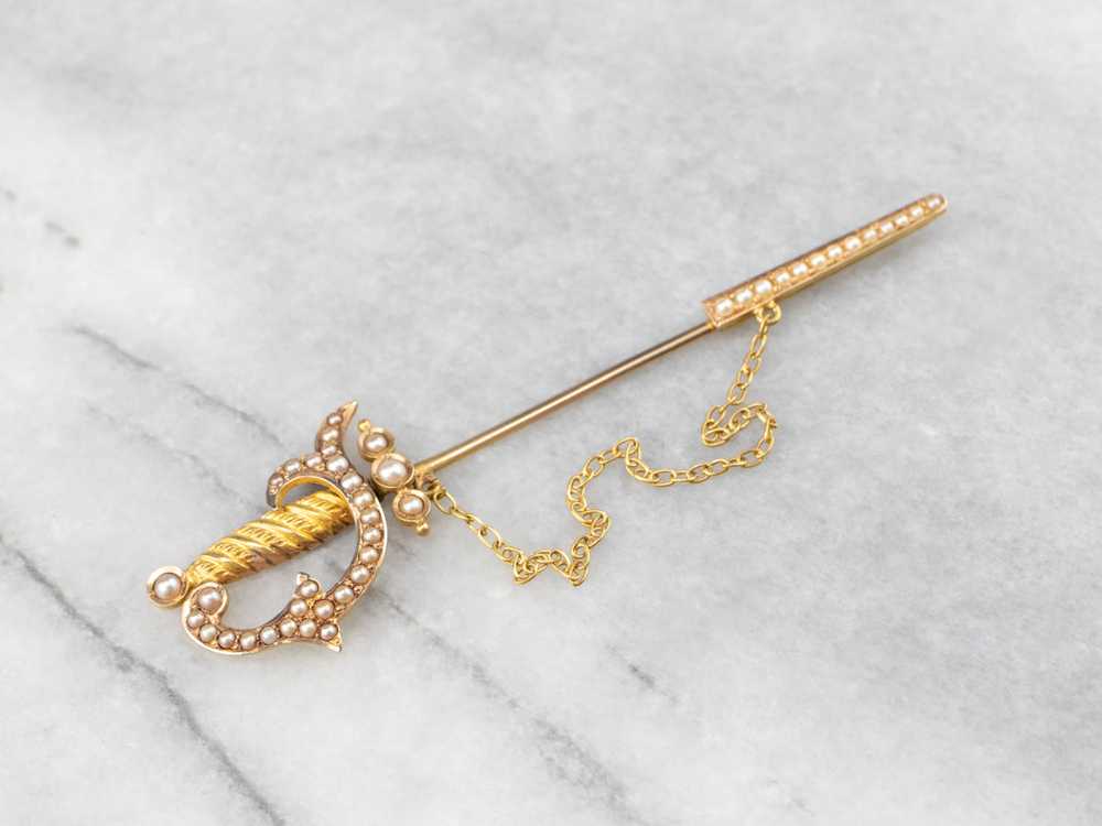 Antique Sword Seed Pearl Stick Pin - image 3