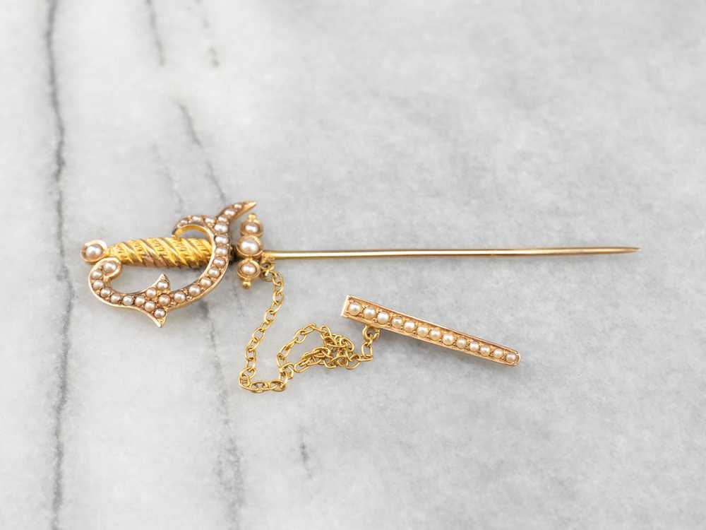 Antique Sword Seed Pearl Stick Pin - image 4