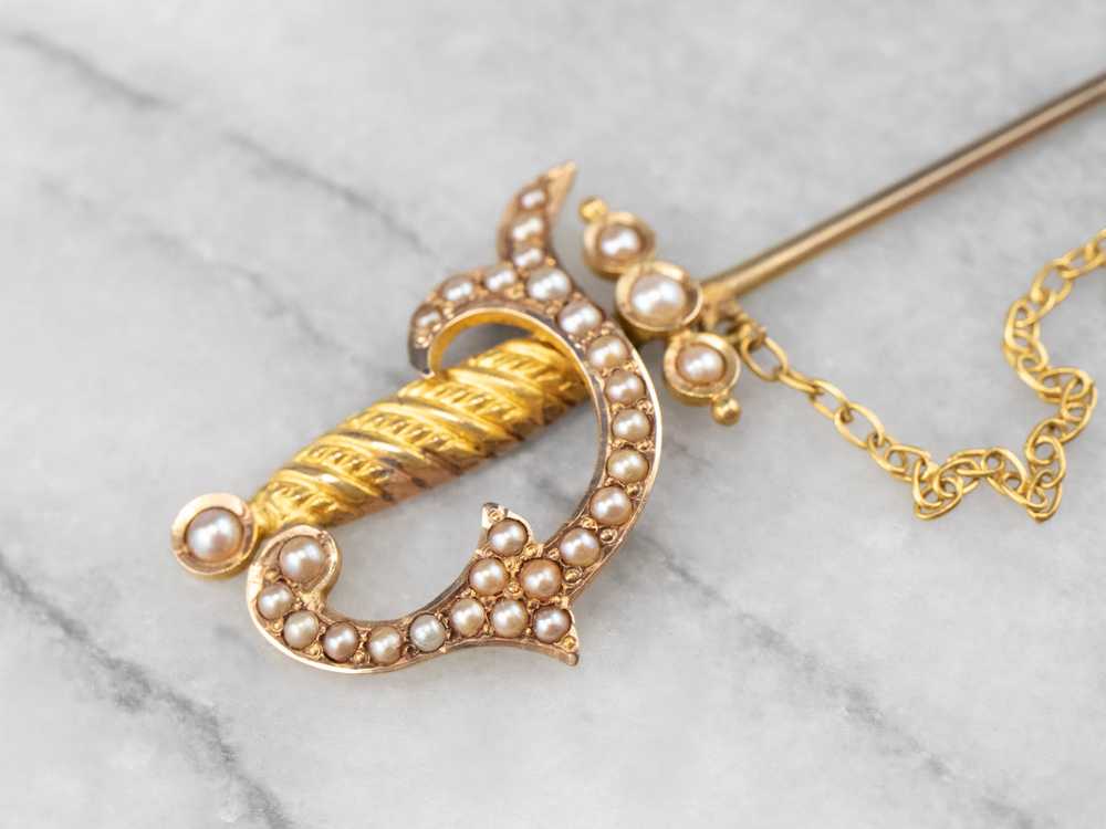 Antique Sword Seed Pearl Stick Pin - image 5