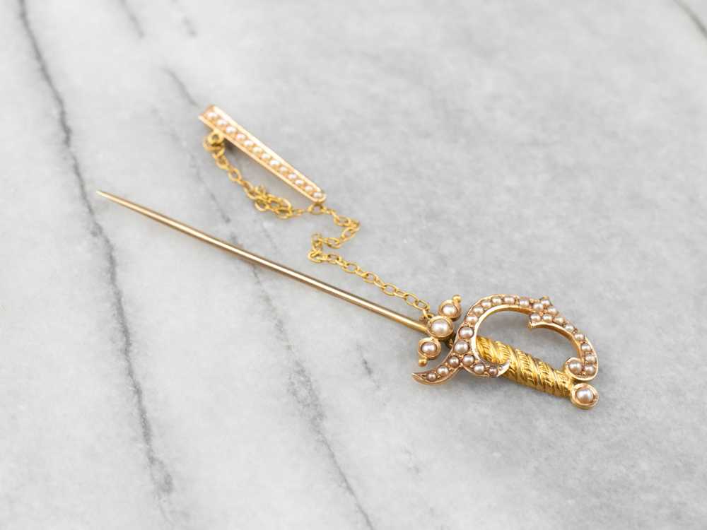 Antique Sword Seed Pearl Stick Pin - image 9