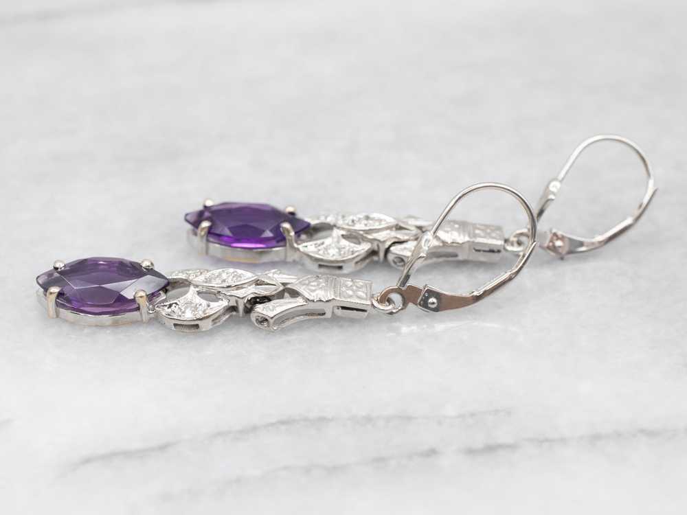 Marquise Cut Amethyst Drop Earrings with Diamond … - image 2