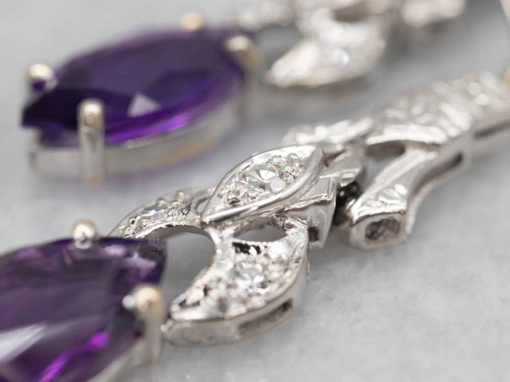 Marquise Cut Amethyst Drop Earrings with Diamond … - image 3