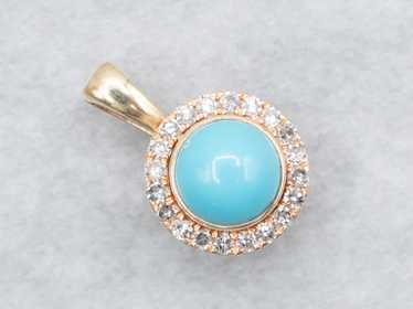 Yellow Gold Turquoise Pendant with Diamond Halo - image 1