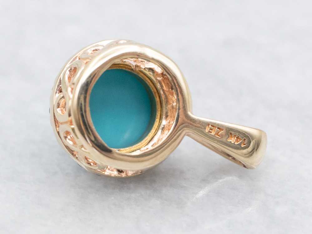 Yellow Gold Turquoise Pendant with Diamond Halo - image 2