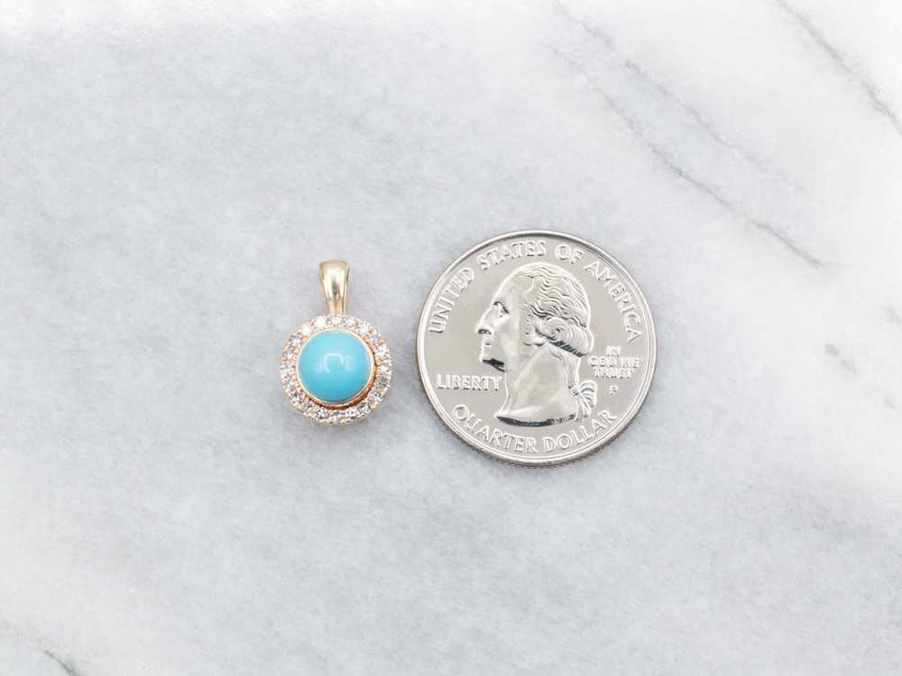 Yellow Gold Turquoise Pendant with Diamond Halo - image 3