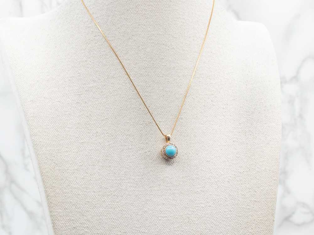 Yellow Gold Turquoise Pendant with Diamond Halo - image 4