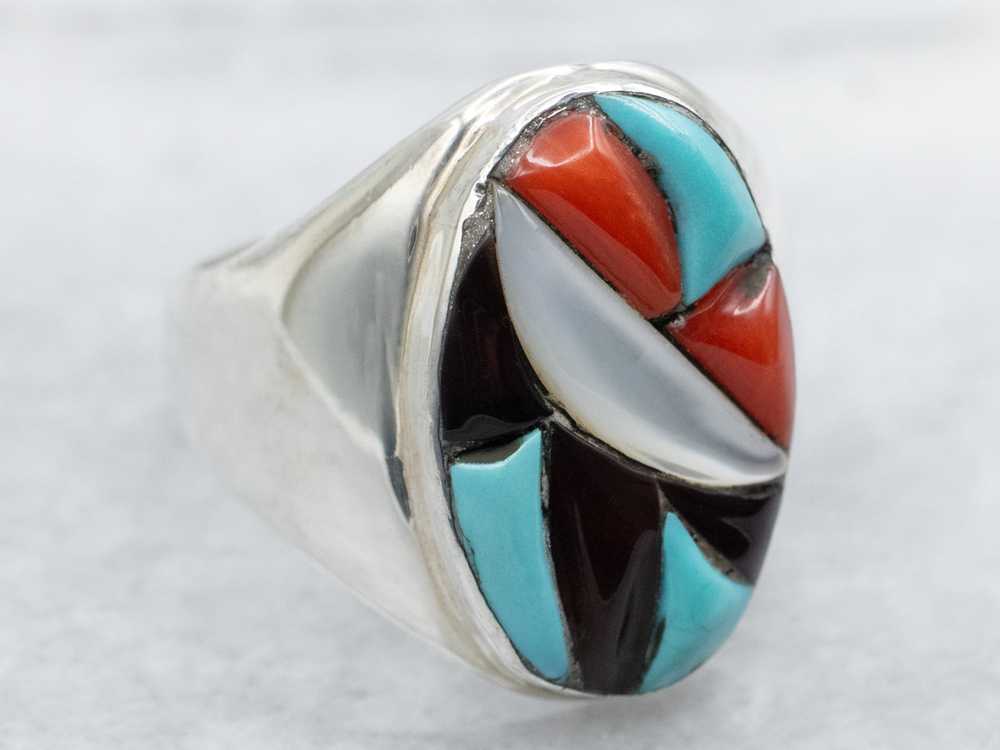 Zuni Turquoise, Mother of Pearl, and Coral Intars… - image 2