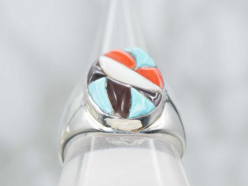 Zuni Turquoise, Mother of Pearl, and Coral Intars… - image 3