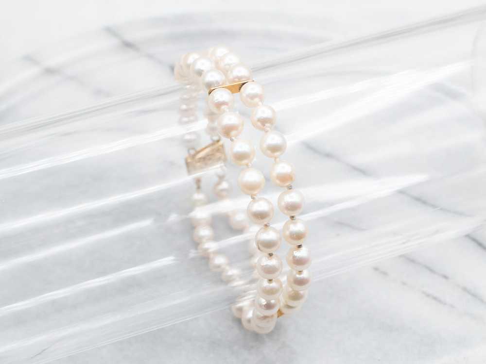 Yellow Gold Pearl Double Strand Bracelet - image 1