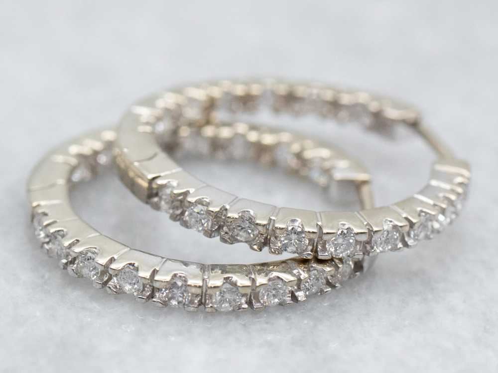 White Gold Diamond Hoop Earrings - image 1