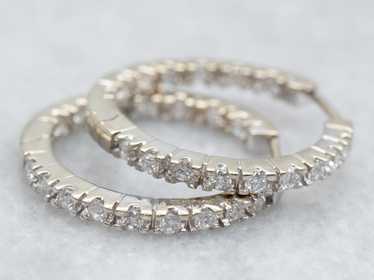 White Gold Diamond Hoop Earrings - image 1