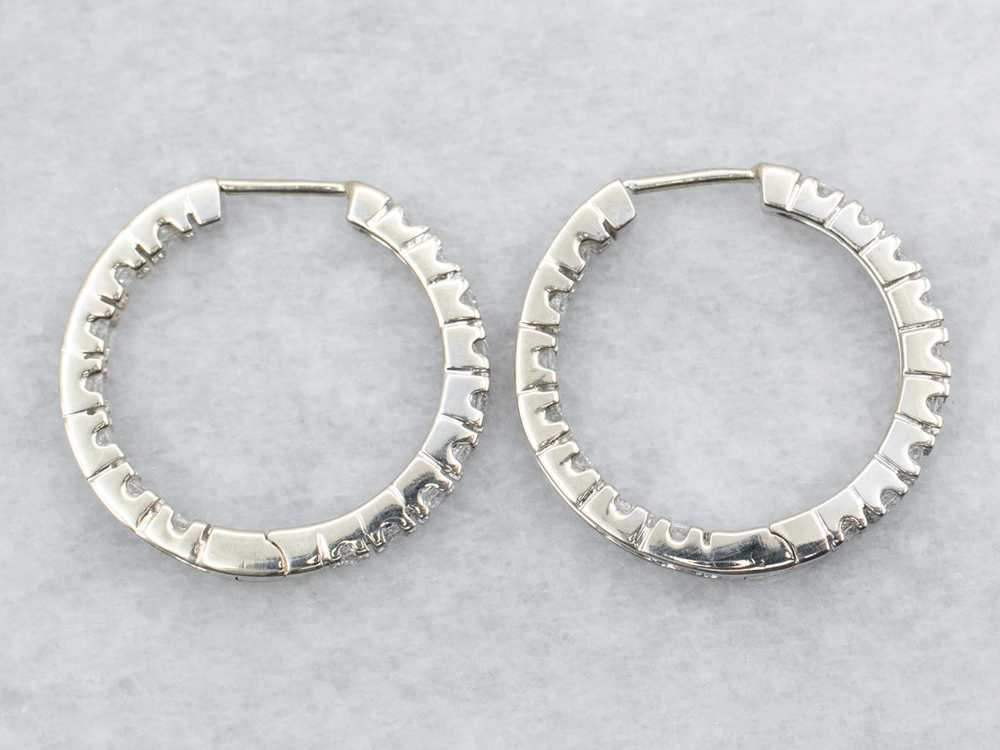 White Gold Diamond Hoop Earrings - image 2